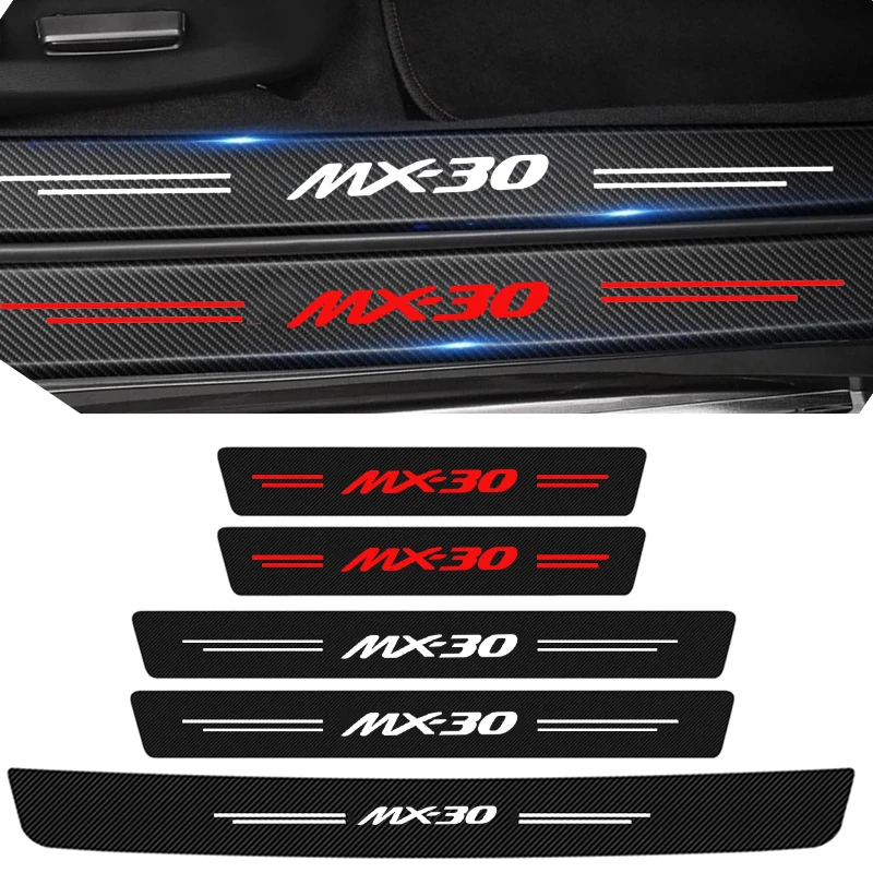 Накладки на педаль двери автомобиля из углеродного волокна против царапин для Mazda MX30 Логотип 2023, Защитные наклейки на порог багажника, бампер, Порог