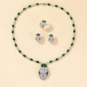 Модное высококачественное ожерелье, кольцо, серьги, Зеленый 5A Циркон, украшение в виде змеи в виде головы ананаса для женщин, подарок для банкета на день рождения
