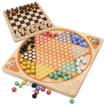 Комбинированный набор шашек и летных шахмат 2 в 1 Деревянный детский развивающий игрушечный стол-головоломка