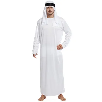 мужская одежда Арабский Халат из ОАЭ с длинными рукавами Арабский Мусульманский Халат из Ближнего Востока с круглым вырезом, Макси-Мусульманский Дубайский халат Thobe Long Abaya