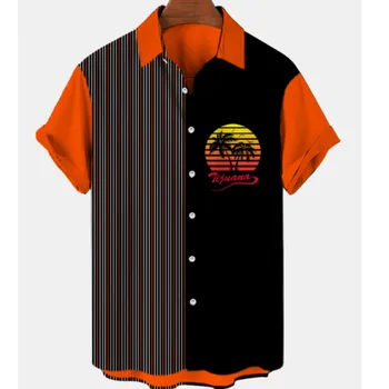 Совершенно новые летние мужские гавайские рубашки с принтом кокосовой пальмы, модная рубашка для пляжного отдыха, элемент пляжного пейзажа, блузка с коротким рукавом
