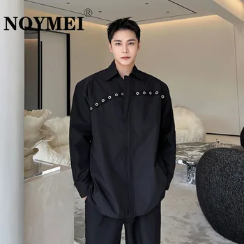 Нишевый дизайн NOYMEI Personality, Асимметричная Мужская рубашка с металлической лентой, Осенний Корейский Черный Модный Мужской топ с отворотом и длинным рукавом WA2403