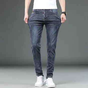 Модные роскошные мужские джинсы в корейском стиле, облегающие джинсовые брюки-стрейч, Модная дизайнерская одежда с вышивкой в корейском стиле, хлопковые брюки