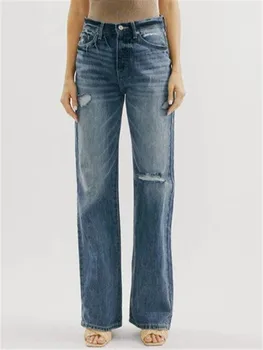 Женские повседневные мешковатые джинсовые брюки в стиле ретро Из тонкого и рваного денима, широкие брюки, трендовые джинсовые джоггеры для бега трусцой, женские джинсы с боковым карманом.