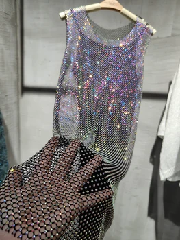 Новое цветное сетчатое платье с бриллиантами, танцевальный диск, Сверкающее элегантное платье Миди, женское клубное сексуальное платье, женское