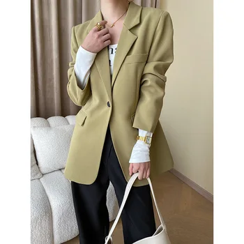 SuperAen Корейский дизайн для женщин, осеннее пальто-блейзер с длинным рукавом на пуговицах для пригородных поездок