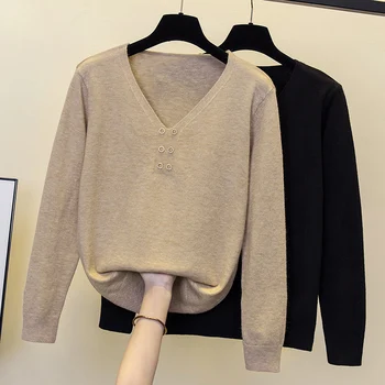2023 ins новые модные женские свитера Зимние женские однотонные свитера с пуговицами оверсайз женские пуловеры свитера Свободные Базовые толстые