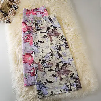 Женская летняя прямая юбка с цветочным рисунком, новая женская юбка миди с разрезом выше колена, женская юбка-миди трапециевидной формы