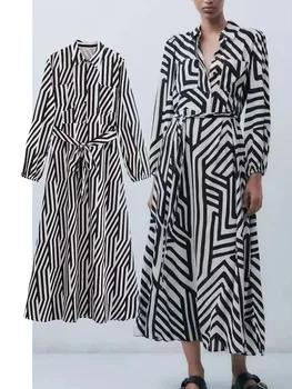 TRAF 2023 Женское платье-рубашка в полоску, повседневные длинные платья для женщин, летнее платье, женское вечернее платье с длинным рукавом