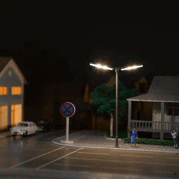 Evemodel 5pcs HO TT Масштаб 1: 100 Уличные фонари с двумя головками Теплый белый LD06TTWMGr