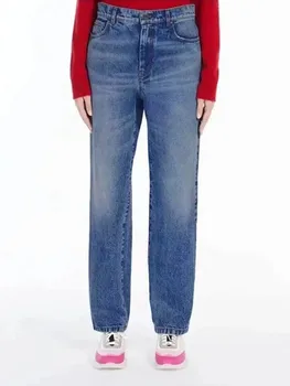 Ретро Женские джинсы с высокой талией, повседневные джинсы с застежкой-молнией, модные прямые укороченные джинсы для дам, новинка осени 2023 года