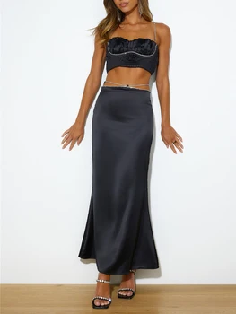 Женская летняя одежда из 2 предметов, сексуальный укороченный топ без бретелек с цветочным рисунком, юбки макси с высокой талией, Y2k, клубная одежда для выхода