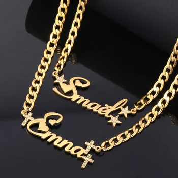 Ожерелье с пользовательским именем из нержавеющей стали для женщин, Персонализированное Золотое циркониевое сердце, Корона, Кубинская цепочка 5 мм, ожерелье с подвеской, ювелирные изделия
