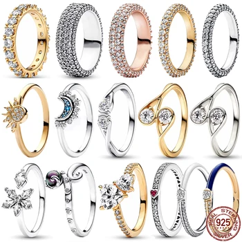 Популярные женские ювелирные изделия из стерлингового серебра 925 пробы, классическое новое кольцо в форме Солнца, Луны, Снежинки, капли, ювелирный подарок