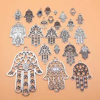 24шт коллекция ручных амулетов Хамса цвета античного серебра для изготовления ювелирных изделий своими руками, 24 стиля, по 1 из каждого