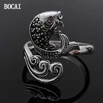 BOCAI New S925 Silver Винтажное Элегантное Модное изысканное кольцо Koi Wave в подарок подруге