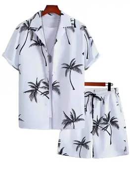 Мужская рубашка с произвольным принтом пальмы и шорты с завязками на талии Без футболки