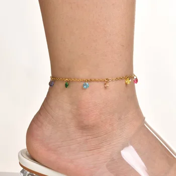 Новые ножные браслеты с разноцветными цирконами из нержавеющей стали для женщин, Модный браслет на лодыжке, сандалии, Летние пляжные украшения для ног