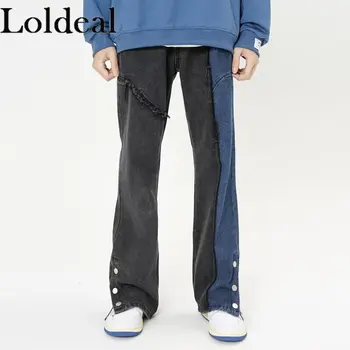 Уличные контрастные брюки с прямой трубкой и микро-расклешенными брюками для мужчин и женщин в стиле хип-хоп, облегающие джинсы