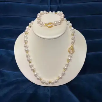 классический 9-10 мм круглый белый жемчуг Южного моря necklace18 