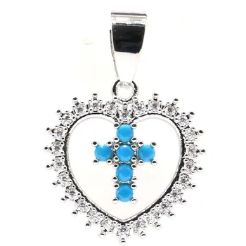 26x18 мм Прекрасный Танзанит в форме сердца Синий Бирюзовый Белый CZ Для женщин Повседневная одежда Серебряный кулон