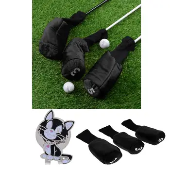 3 комплекта чехлов для гольфа, водонепроницаемый защитный чехол для клюшек для клюшек с зажимом для шляпы с кошкой и съемным шариковым маркером.