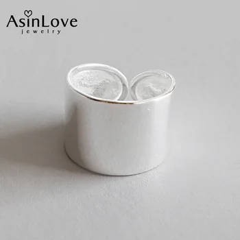 AsinLove Минималистичный дизайн Широкое кольцо из настоящего серебра 925 пробы Популярные креативные ювелирные кольца ручной работы для женщин в подарок