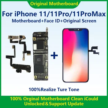 Для iPhone 11 Pro Max Материнская плата + Face ID + оригинальный экран Полностью протестирован, 100% работает, Оригинальная материнская плата очищена, Обновление поддержки iCloud