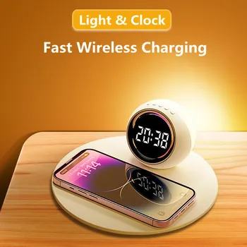 Беспроводное Зарядное Устройство Time Alarm Clock Светодиодная Лампа Зарядные Устройства Для Телефонов Быстрая Зарядная Док-Станция для iPhone 14 13 12 Samsung S21 S20 Xiaomi