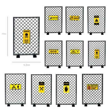 Стена военной казармы, Железная сетка, предупреждающие знаки, Строительные блоки MOC, табличка 