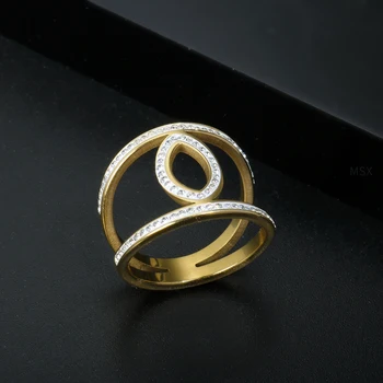 JOVO LOVE Геометрическое кольцо в форме глаз с двойным кругом, Винтажное Кольцо из нержавеющей стали с полным кристаллом, большие кольца с камнями для женщин, ювелирные изделия