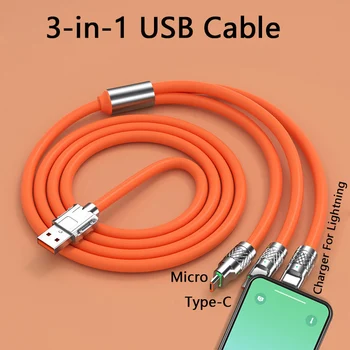 Быстрое зарядное устройство 3 в 1 мощностью 120 Вт от USB C до Type C, микромагнитные кабели для передачи данных для iPhone, зарядный провод для ноутбука Macbook