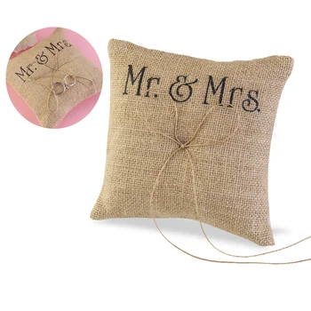 Подушка для обручальных колец в деревенском стиле из джутового лука TINKSKY Mr & Mrs.