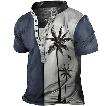 Мужская гавайская футболка с винтажным рисунком Генри Хаундстут, летняя повседневная спортивная одежда со стоячим воротником