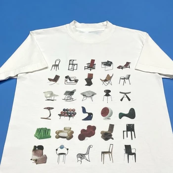 Y2k, хип-хоп, винтажная повседневная летняя футболка с принтом мебели, Свободные футболки, женские топы, эстетичная одежда