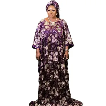 Новая модная африканская одежда для женщин из бархатной ткани Дашики, кружева с вышивкой блестками, свободные длинные платья высокого качества, свободный размер
