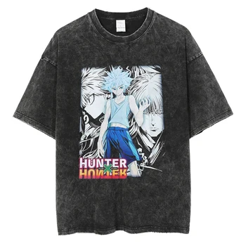 Футболка с рисунком из аниме Хантер икс Хантер в стиле Харадзюку, уличная одежда в стиле хип-хоп, винтажная футболка оверсайз, мужские летние футболки с коротким рукавом, топы