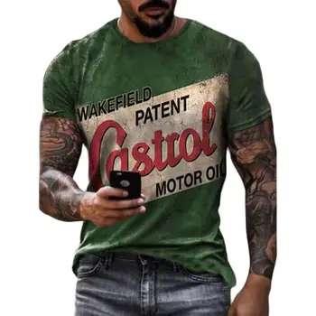 2023 Винтажная европейская мужская футболка с 3D принтом букв с коротким рукавом, модный мотоциклетный негабаритный свободный дышащий топ