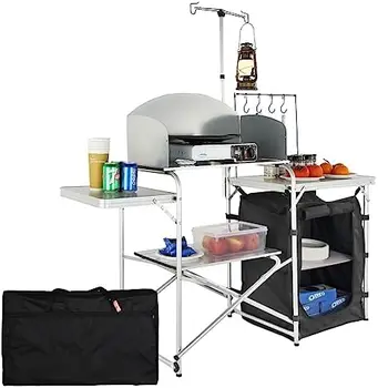 Кухонный стол, алюминиевая портативная складная походная кухонная станция с ветровым стеклом, шкаф, органайзер для хранения, сумка для переноски, быстрые вставки
