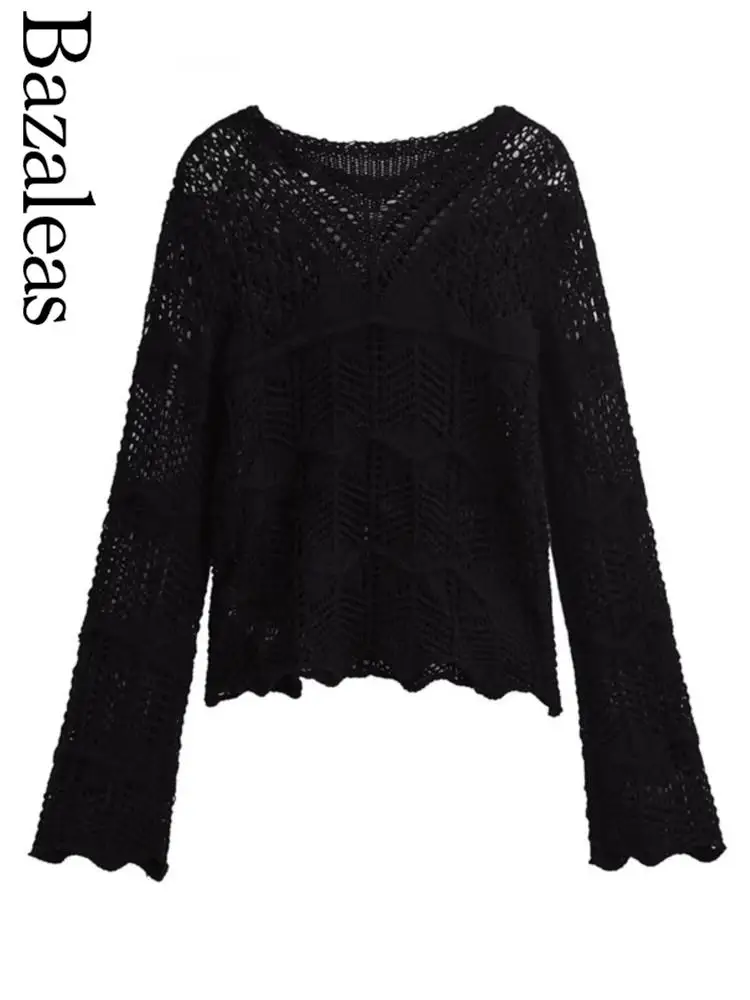 2023 bazaleas store traf Черный женский пуловер, трикотажный свитер, официальная женская одежда