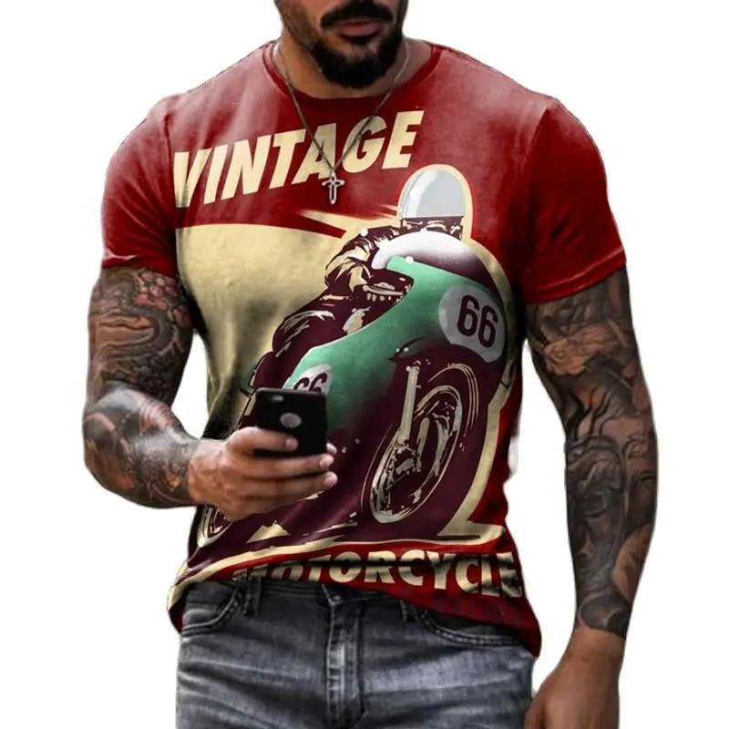 2023 Винтажная европейская мужская футболка с 3D принтом букв с коротким рукавом, модный мотоциклетный негабаритный свободный дышащий топ