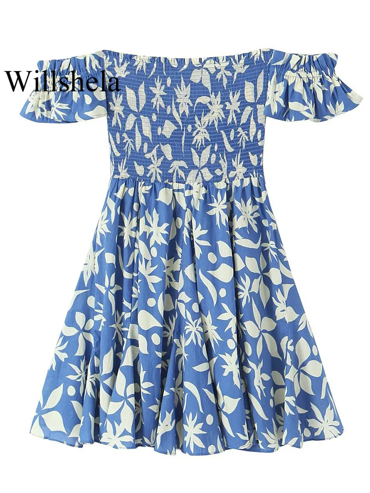 Willshela Женское плиссированное мини-платье с модным принтом, винтажное платье с вырезом лодочкой и короткими рукавами, Шикарные женские платья
