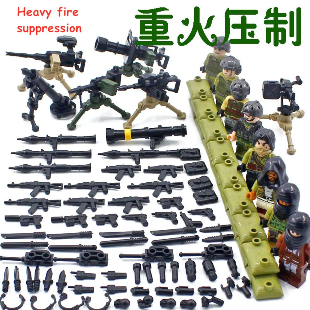 Военные строительные блоки с аксессуарами, ракетная установка, винтовка, тяжелое оружие, сборка детских игрушек с мелкими частицами, военные игрушки