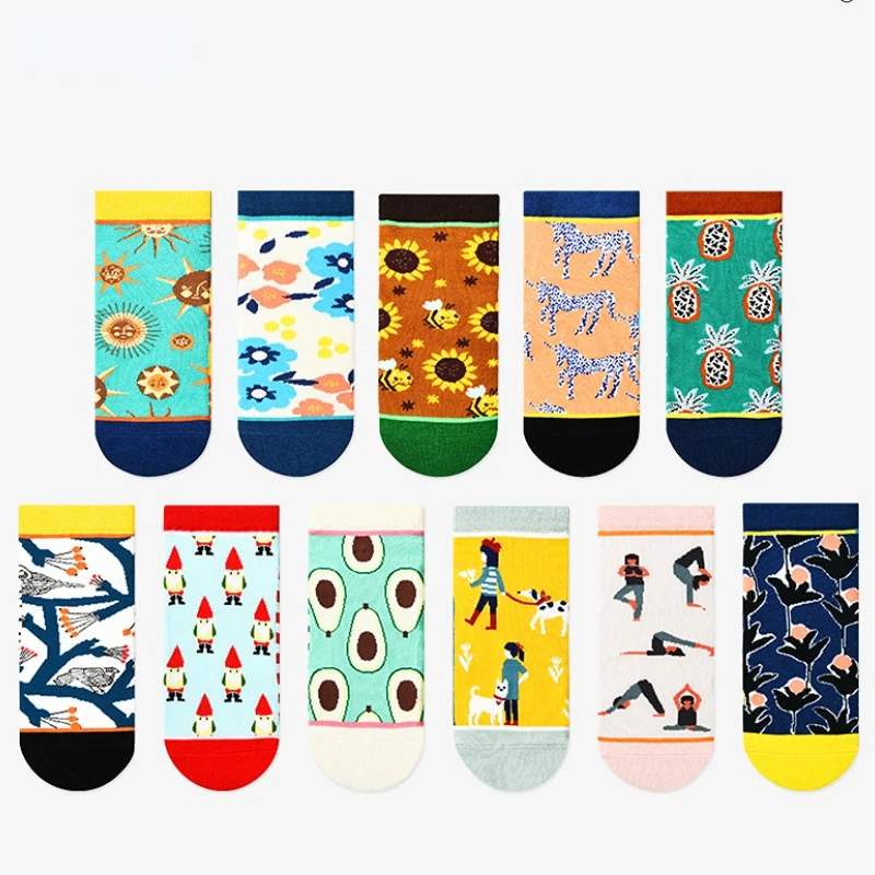 Корейские носки до щиколоток в стиле харадзюку с милыми мультяшными рисунками, Женские забавные хлопковые носки для девочек Kawaii