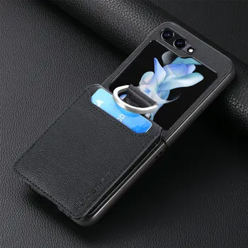 Лучшая Защита Чехол-Бумажник для Samsung Galaxy Z Flip 5 Flip4 Flip3 Flip5 Flip 3 4 5G Кольцо На Палец Слот Для Карт Держатель Кожаные Чехлы