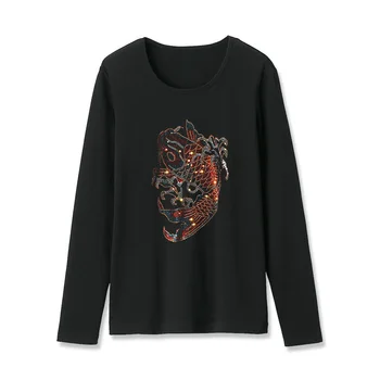 Одежда Y2K, женские футболки с мультяшными бриллиантами, Осенние футболки с рисунком рыбы в стиле харадзюку, модные черные хлопковые футболки с круглым вырезом