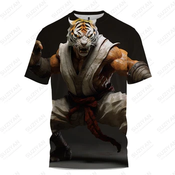 Летняя новая мужская футболка с изображением боевых искусств, тигра, мужская футболка с 3D принтом, забавная повседневная мужская футболка, модный тренд, мужская футболка