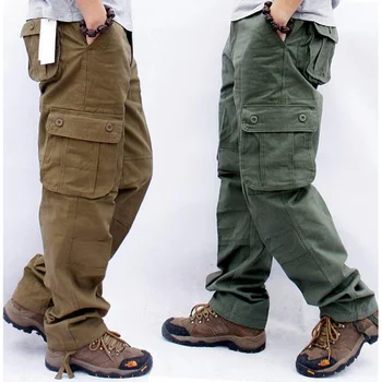 Весенне-осенние мужские брюки-карго с несколькими карманами, брюки цвета Хаки, повседневные хлопчатобумажные брюки в стиле милитари, Мужские брюки большого размера Pantalon Cargo Homme