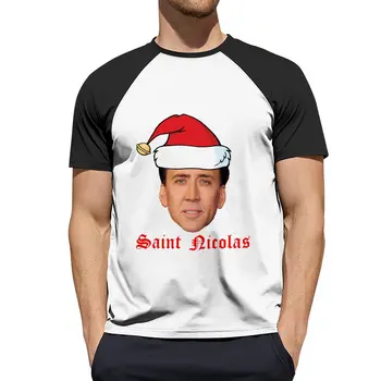 Футболки с рождественской открыткой Святого Николаса Кейджа, футболки с графическим рисунком, спортивные рубашки, мужские однотонные футболки, футболки из хлопка