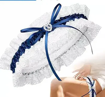 НОВАЯ мода для невесты, Сексуальная Кружевная Свадебная подвязка с синим бантом, Свадебная Белая Эластичная Подвязка на бедрах Для женщин, Свадебные Аксессуары